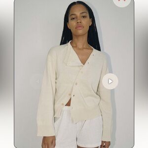 Boheme Asymmetric Knit Oat Cream Cardigan Sweater